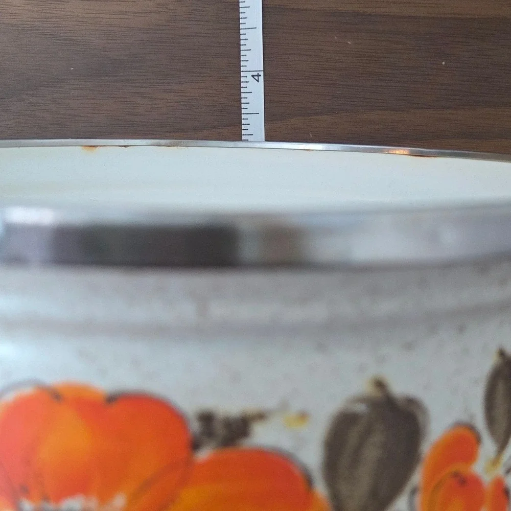 Vintage Sanko Ware Japan Floral Enamel Saucepan Orange Flower MCM 70s